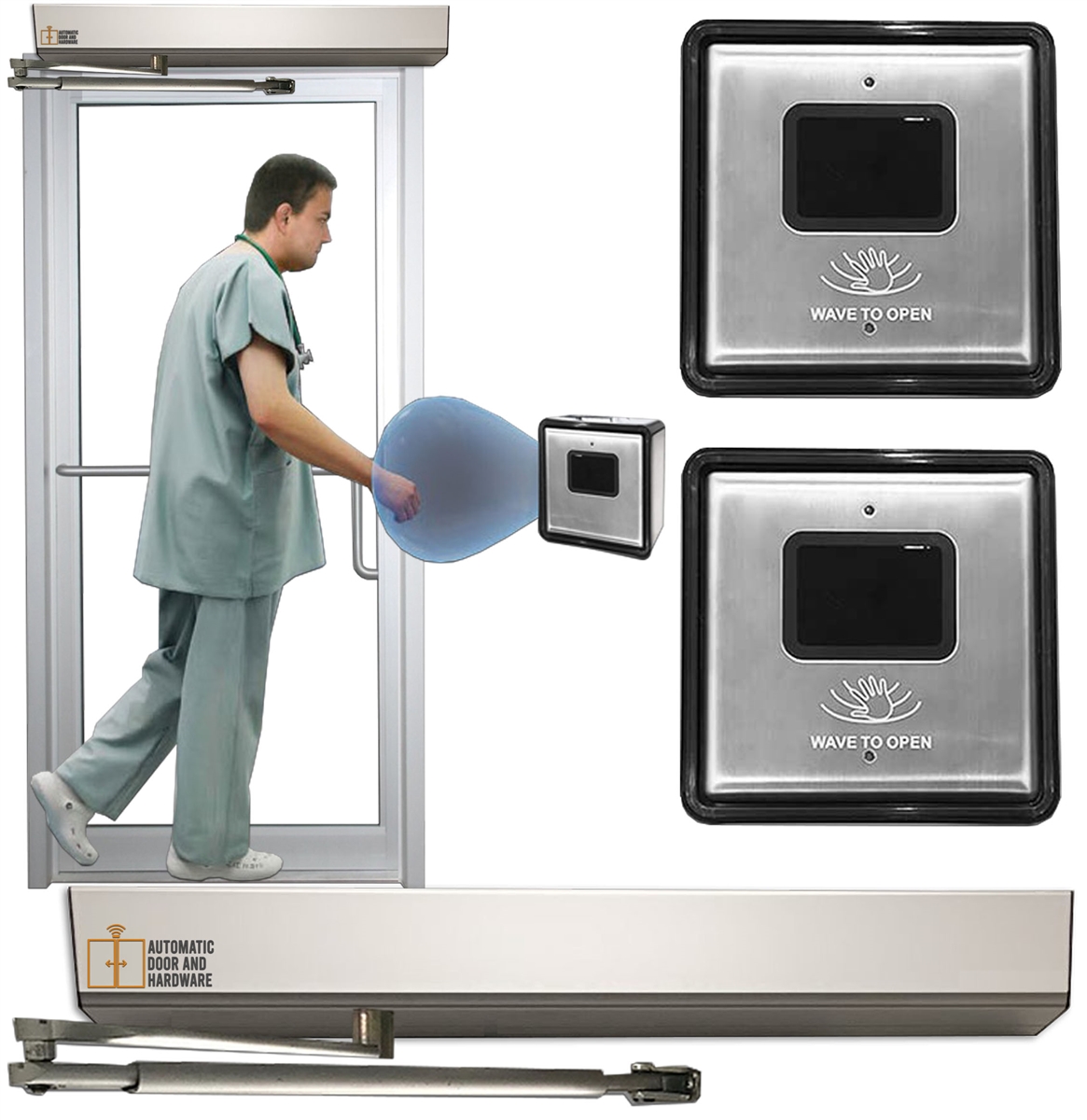 Commercial Industrial Touchless Automatic Door Opener With Wave To Open  Switches For Germ Mitigation