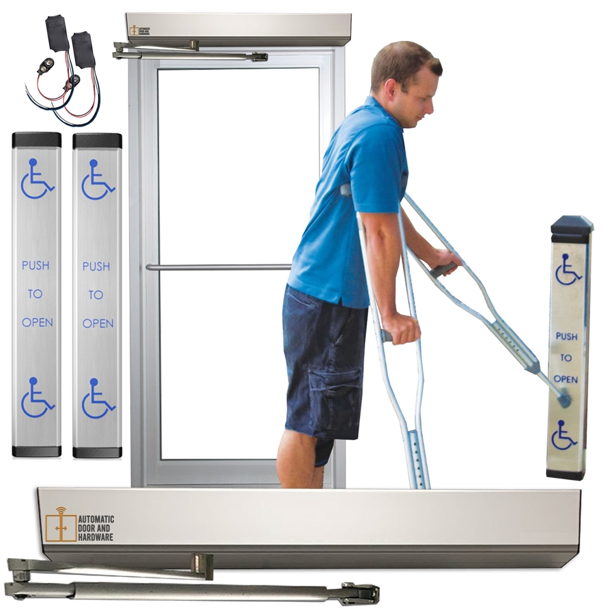 Commercial Industrial Automatic Door Opener With California Compliant 36  Inch Tall Activation Switches | www.autodoorandhardware.com